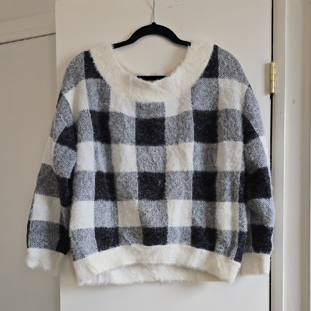 Express Black and White Plaid Sweater
